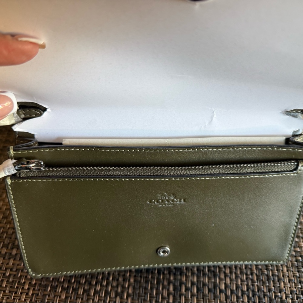 Coach Cream and Green Leaf Print Purse - Picture 3 of 5